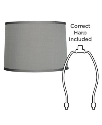Platinum Gray Medium Dupioni Silk Lamp Shade 13" Top x 14" Bottom x 10" Slant x 10" High (Spider) Replacement with Harp and Finial