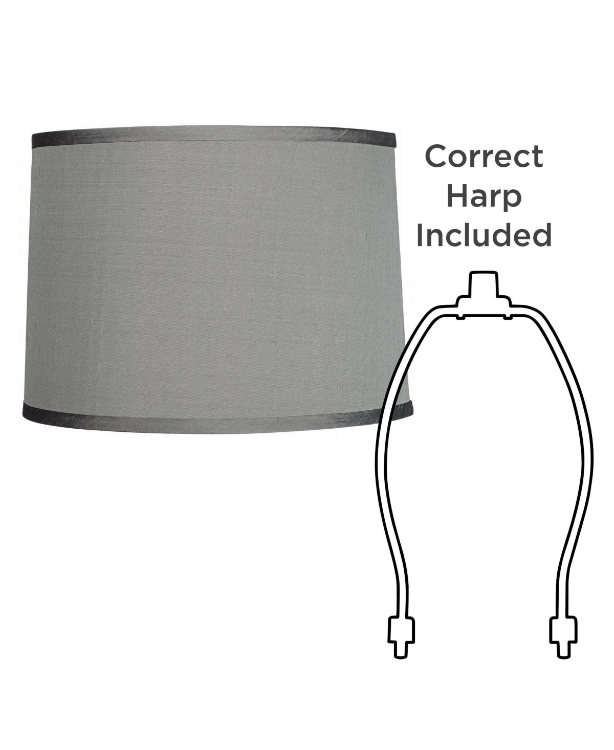 Platinum Gray Medium Dupioni Silk Lamp Shade Top x Bottom x Slant x High (Spider) Replacement with Harp and Finial - Spring crest - Gr