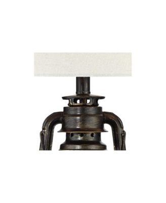 Murphy Industrial Rustic Accent Table Lamp 23" High Weathered Bronze Miner Lantern Oatmeal Fabric Shade for Bedroom Living Room