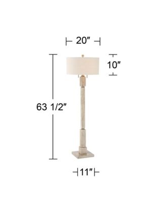 Baluster Traditional Country Cottage Natural Standing Floor Lamp 63.5" Tall Rustic Whitewashed Pickled Wood Oatmeal Linen Fabric Drum Shade Decor for Living Room Reading House - Barnes and Ivy