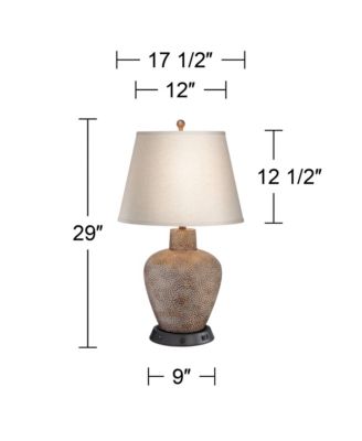 Bentley Rustic Farmhouse Table Lamp 29" Tall Brown Leaf with Dimmable USB Workstation Base Off White Empire Shade for Bedroom Living Room