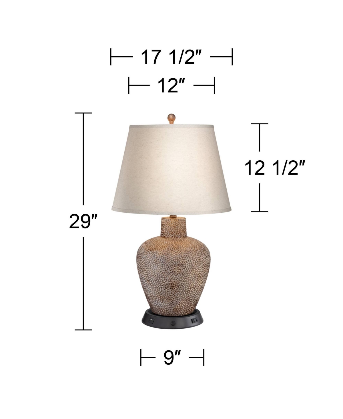 Bentley Rustic Table Lamp with Dimmable Usb and Ac Power Outlet Workstation Charging Base Led Tall HammeredOff White Shade Living Room Bedr