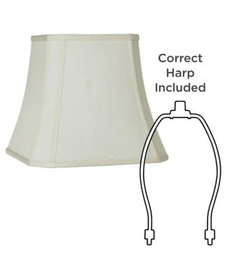Set of 2 Square Lamp Shades Creme Medium 8" Top x 16" Bottom x 11" Slant Spider with Replacement Harp and Finial