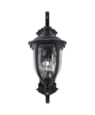 Bellagio Vintage Outdoor Wall Light Fixture Texturized Black Dual Scroll Arm 24" Clear Hammered Glass for Post Exterior Barn Deck Home