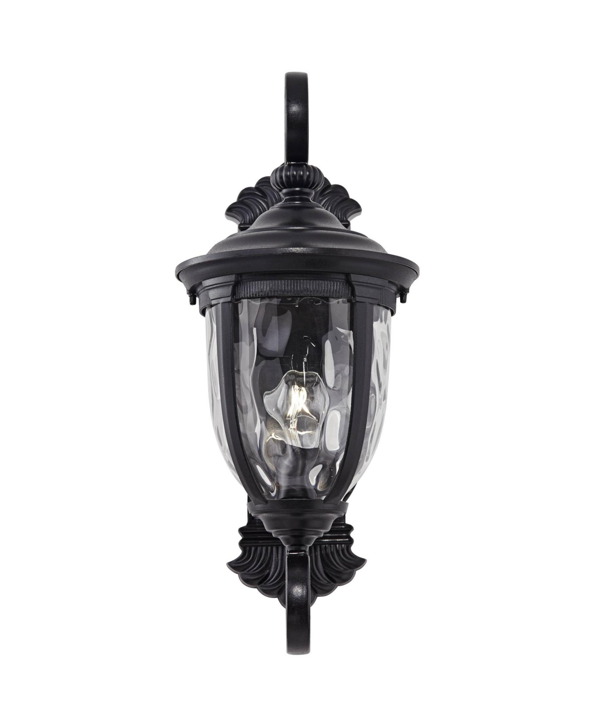 Bellagio European Outdoor Wall Light Fixture Texturized Black Dual Scroll Arm 24" Clear Hammered Glass for Exterior House Porch Patio Outside Deck Gar