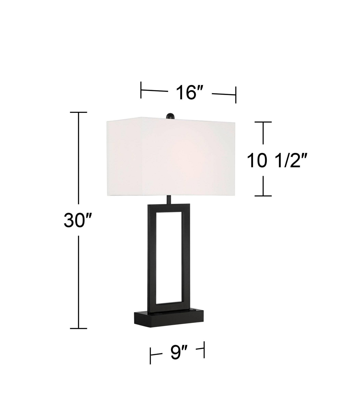Todd Modern Table Lamp with Usb Port Ac Power Outlet TallMetal White Fabric Rectangle Shade for Living Room Bedroom House Bedside Nightstan