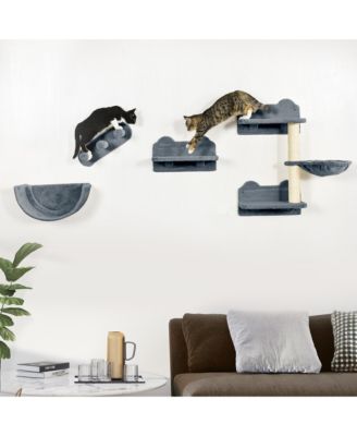 PawHut Katzenregal Mit Kratzbaum – 4-teilige Kletterwand Für Katzen
