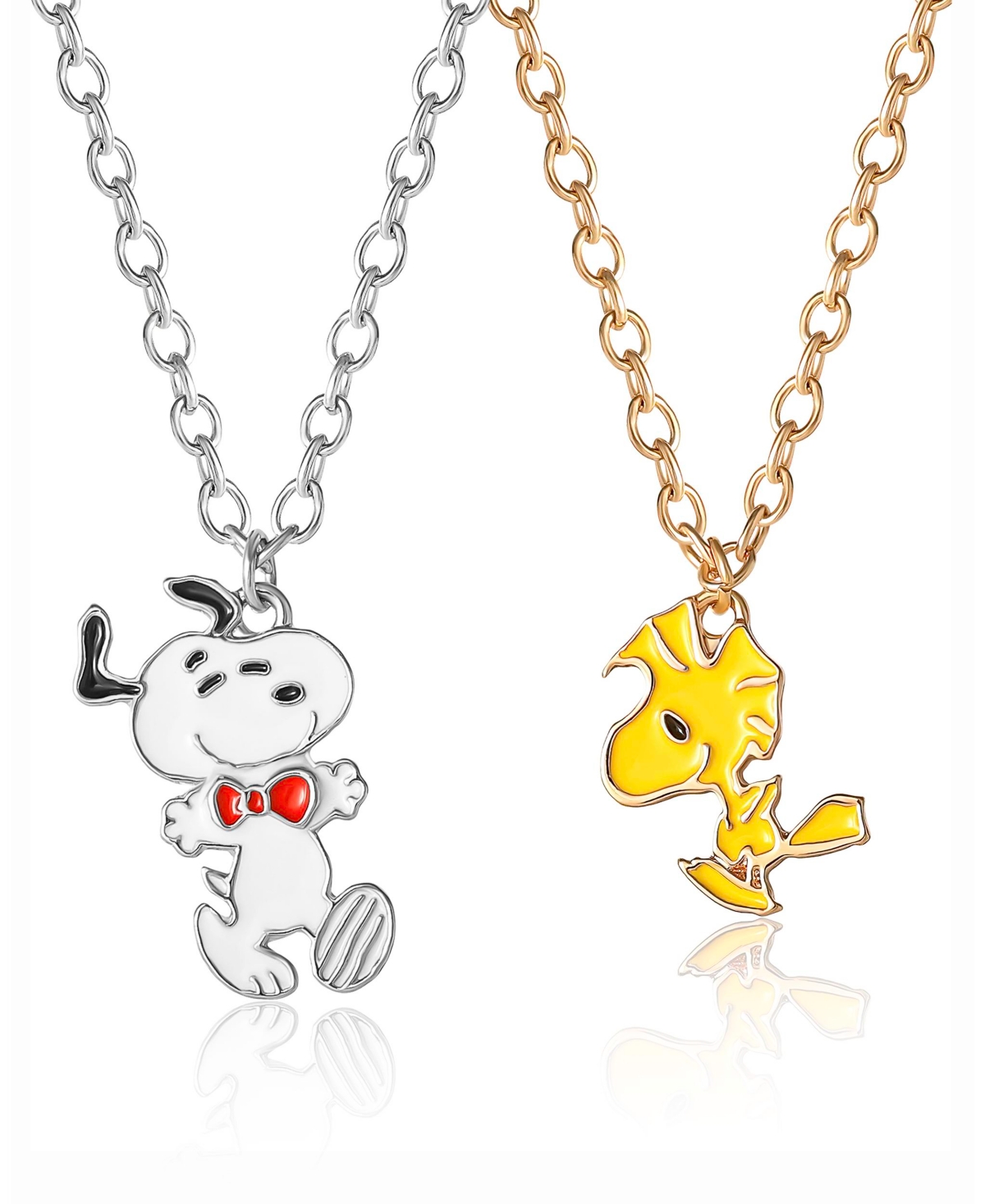 Snoopy & Woodstock Bff Necklace Set - Silver tone, white, yellow