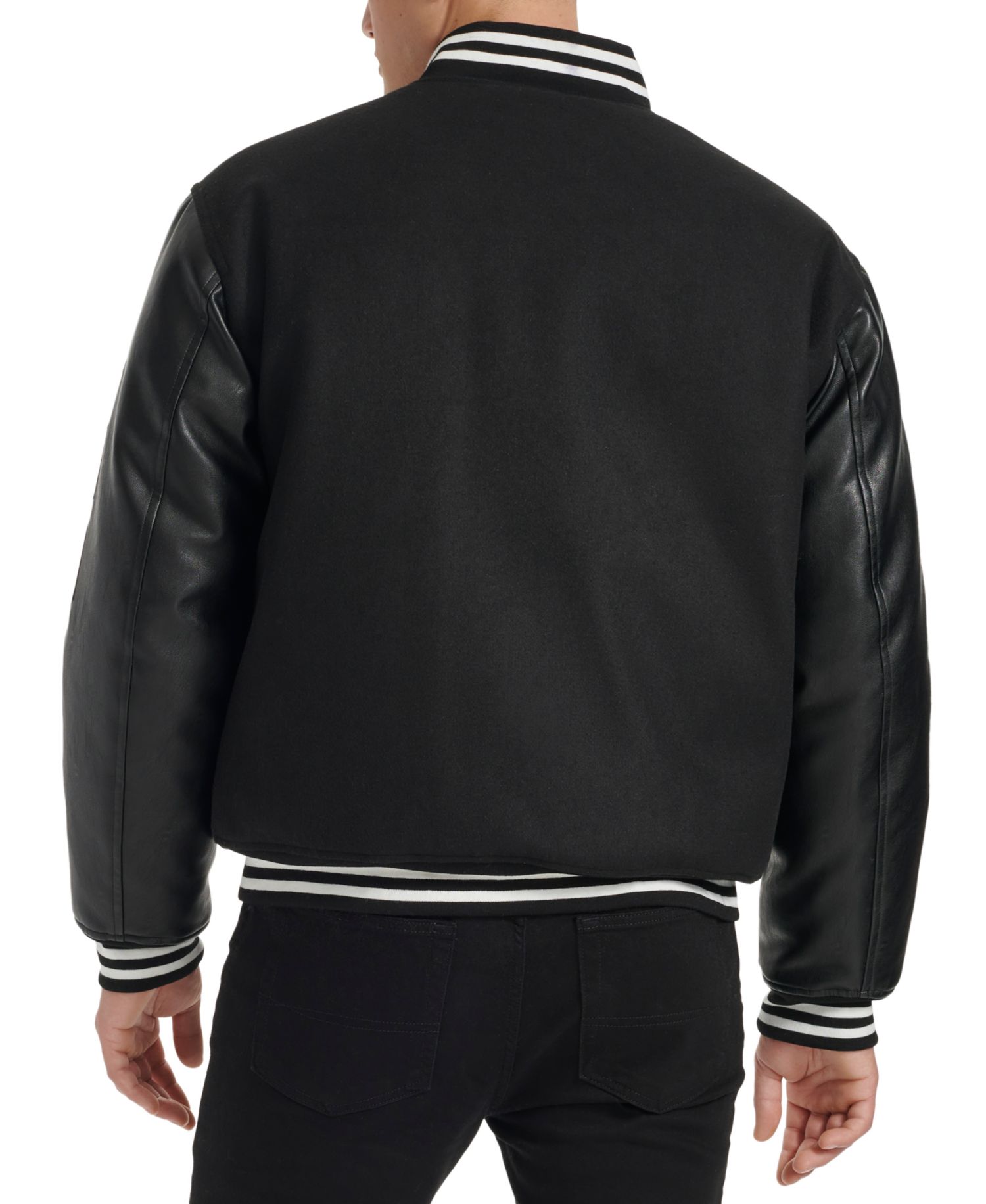 Men's Logo-Patch Mixed-Media Varsity Jacket