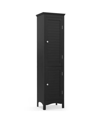 Tall Bathroom Floor Cabinet Narrow Linen Tower with 2 Doors & Adjustable Shelf
