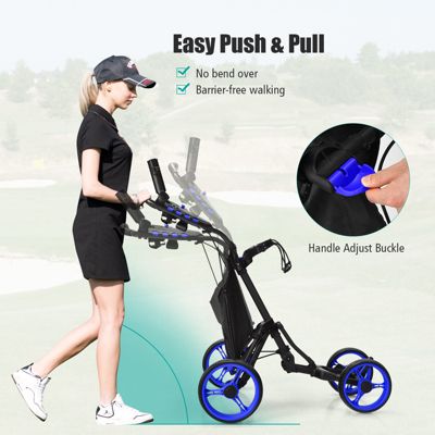 Folding 4 Wheels Golf Push Cart W/Bag Scoreboard Adjustable Handle