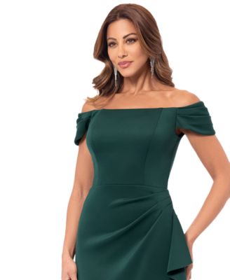 XSCAPE Women's Gathered Off-The-Shoulder Long Dress