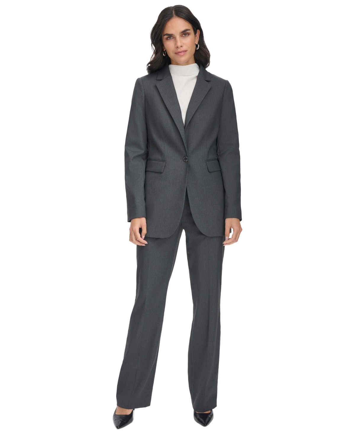 Calvin Klein Women's Pinstripe One-Button Blazer -Cream