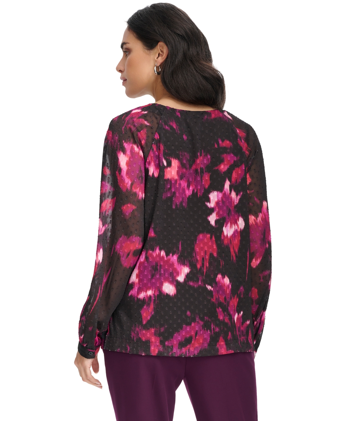 Calvin Klein Women's Pleat-Neck Long-Sleeve Blouse