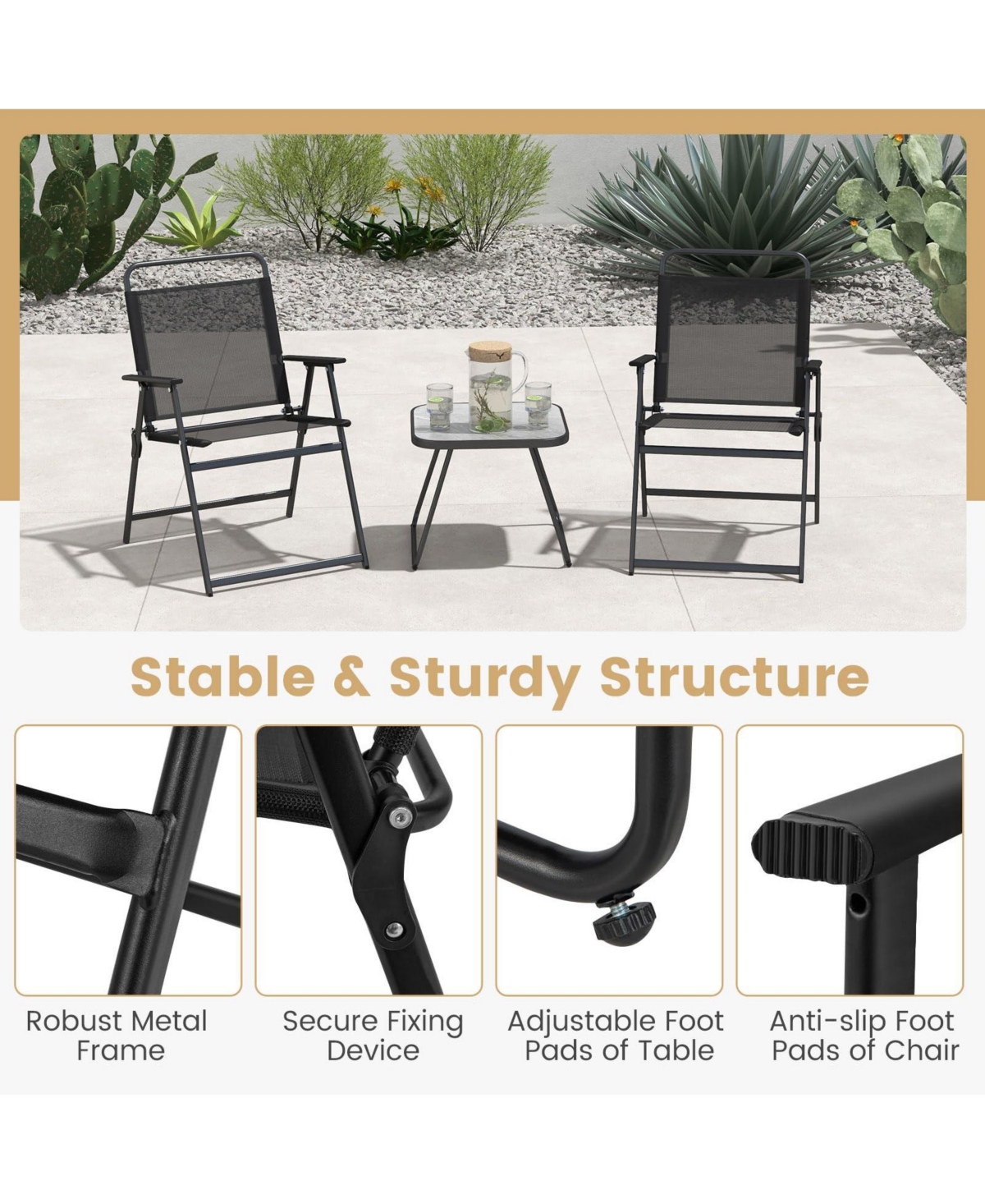 Sugift 3 Pieces Patio Folding Conversation Chairs and Table
