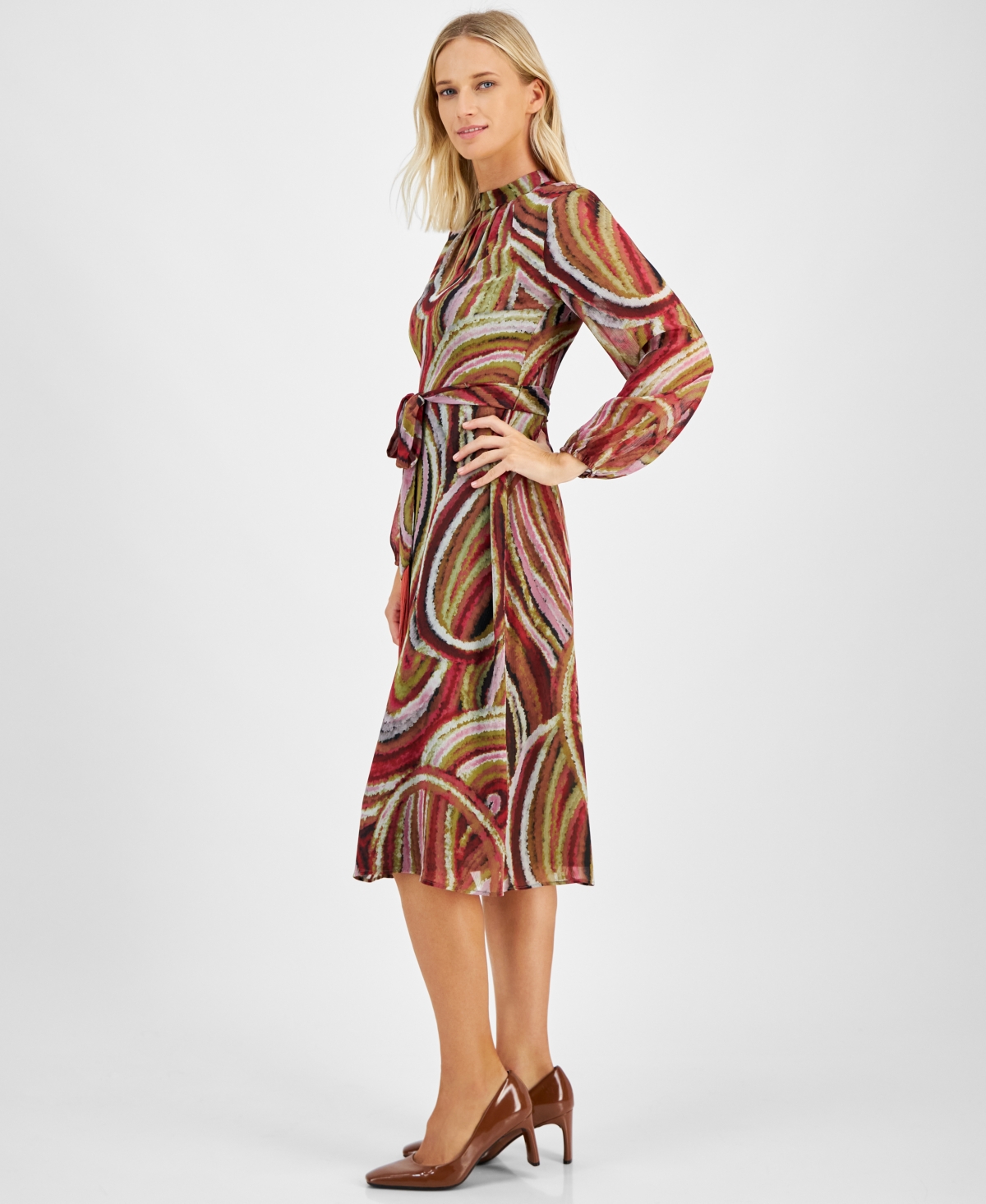 Tahari Asl Women's Printed Belted Midi Dress