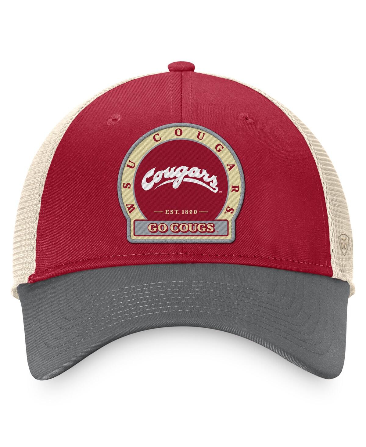 Top Of The World Men's Crimson Washington State Cougars Refined Trucker Adjustable Hat In Crimson,gray
