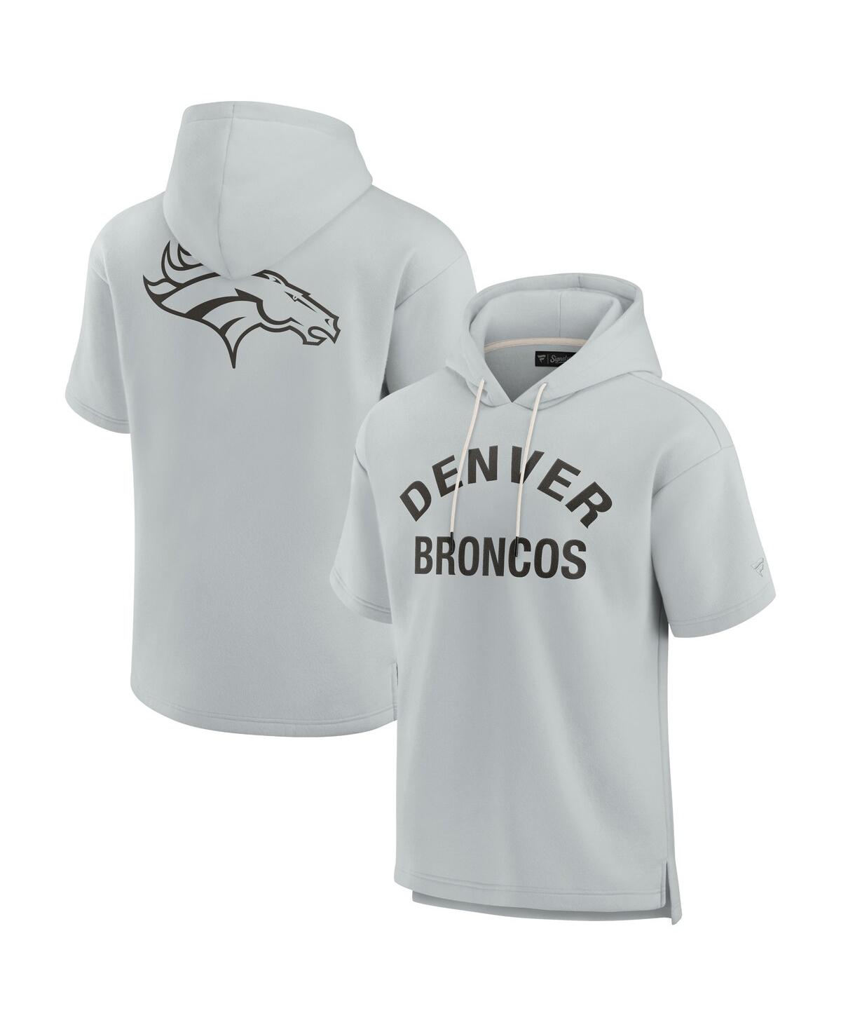 Men's and Women's Gray Denver Broncos Elements Super Soft Fleece Short Sleeve Pullover Hoodie - Gray, Cream