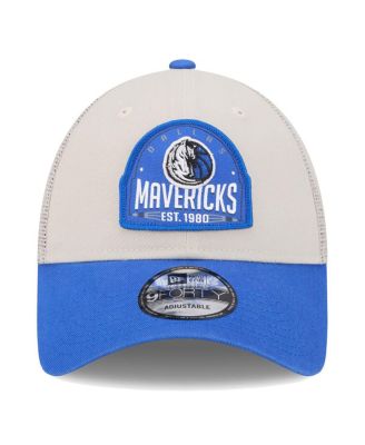 Men's Khaki/Blue Dallas Mavericks Throwback Patch Trucker 9FORTY Adjustable Hat
