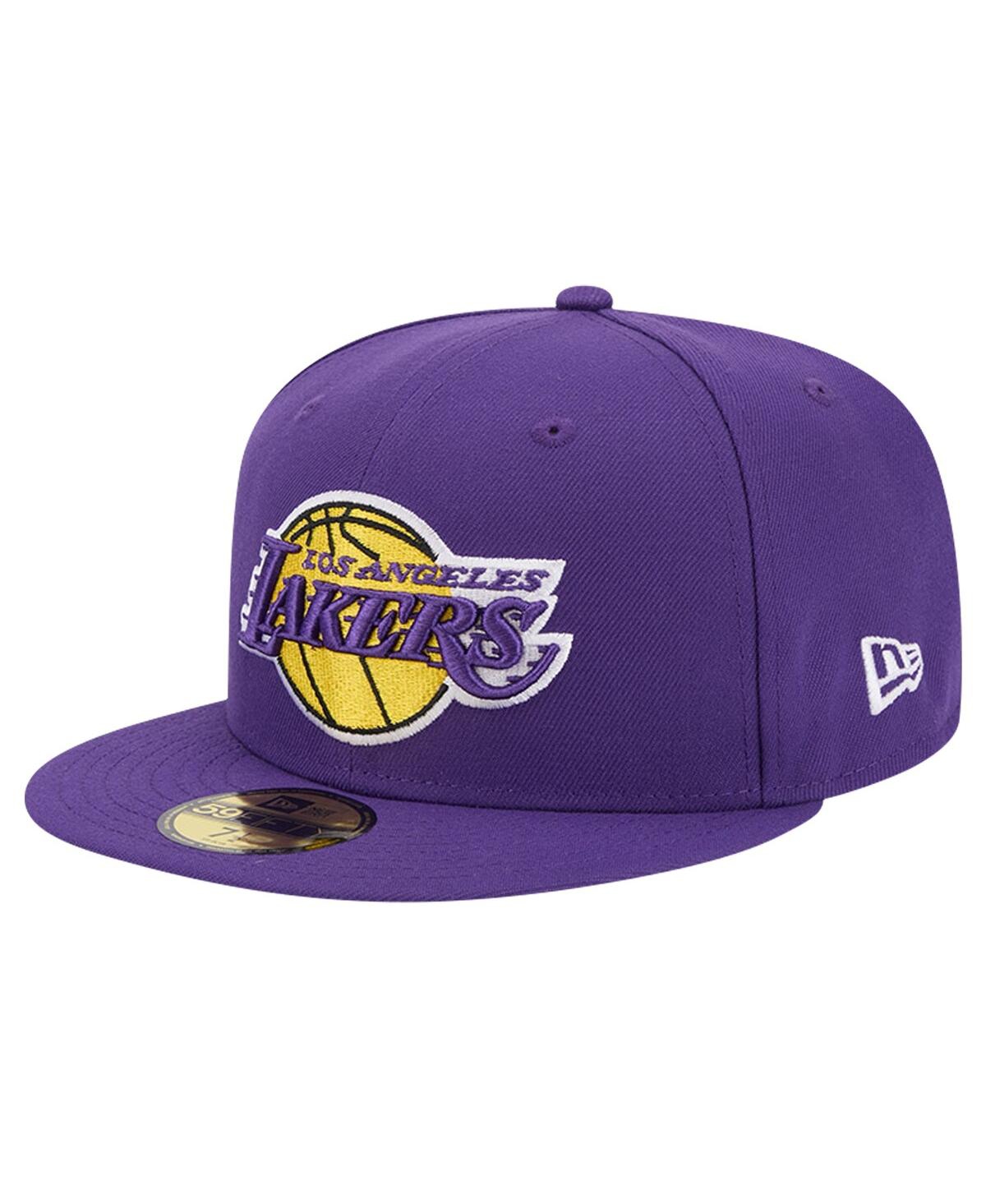 New Era Men's Purple Los Angeles Lakers Court Sport Leather Applique 59fifty Fitted Hat In Purple