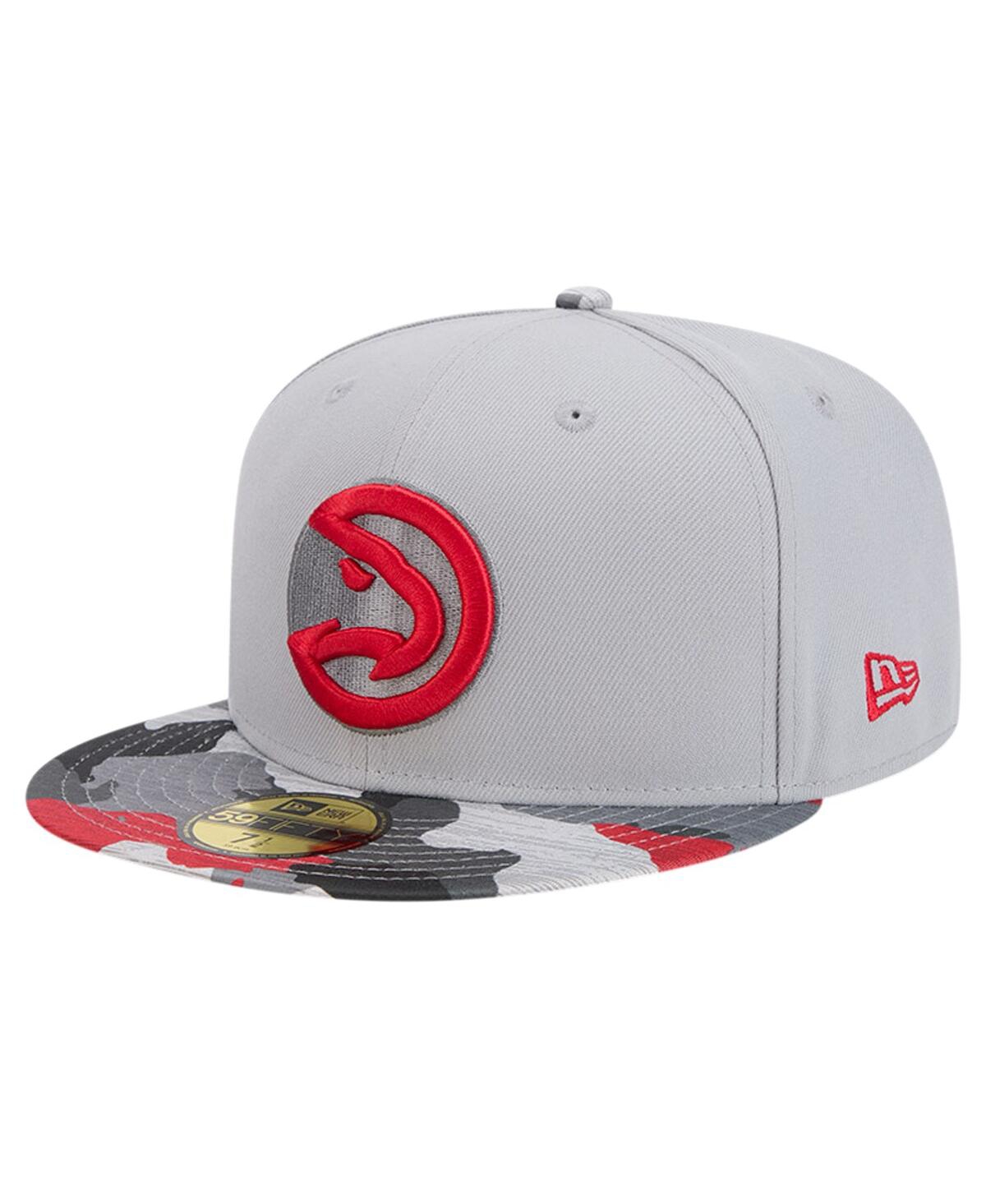 New Era Men's Gray Atlanta Hawks Active Color Camo Visor 59fifty Fitted Hat In Gray Camo