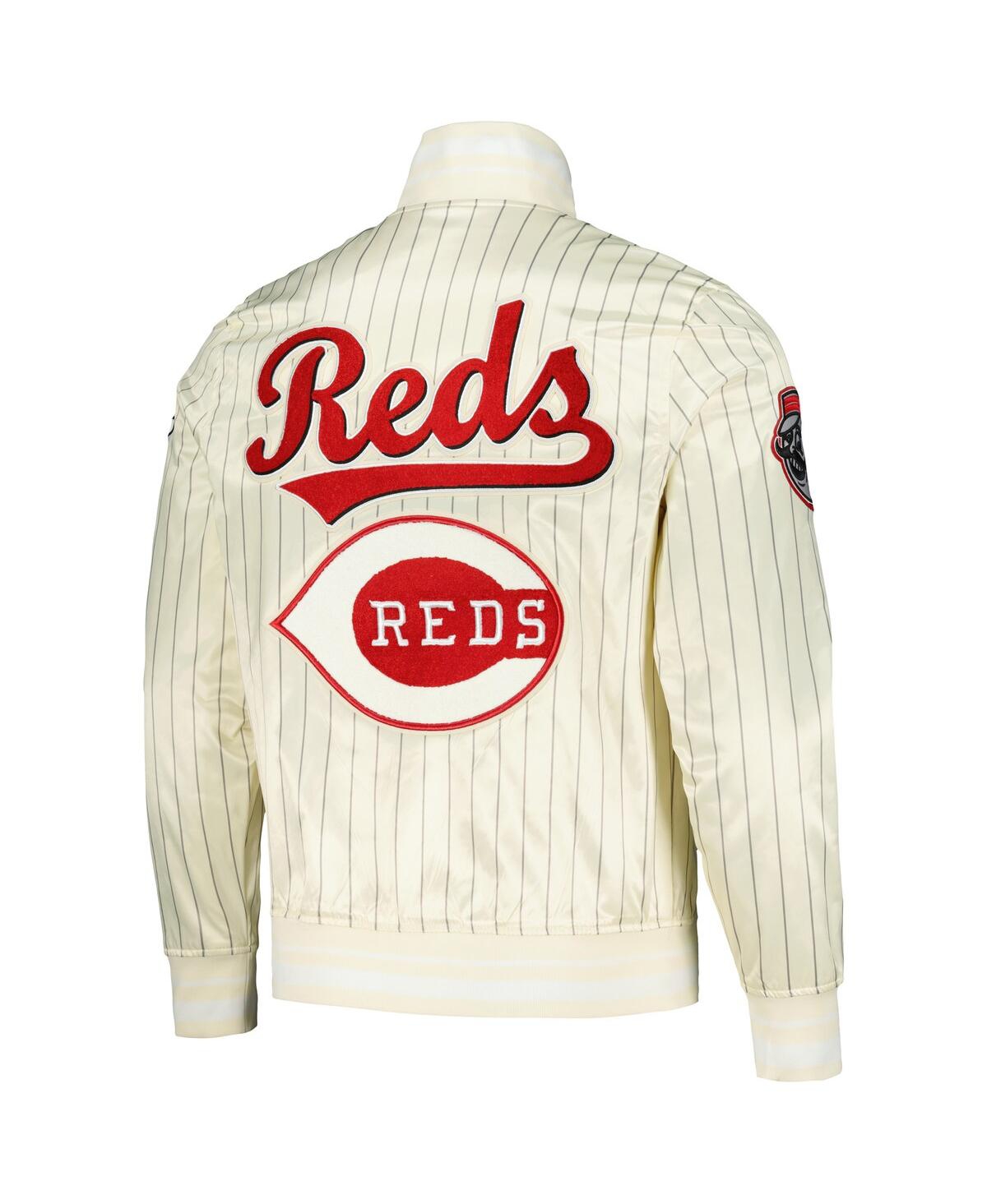 Pro Standard Men's Cream Cincinnati Reds Cooperstown Collection Pinstripe Retro Classic Satin Full-snap Jacket In Cream