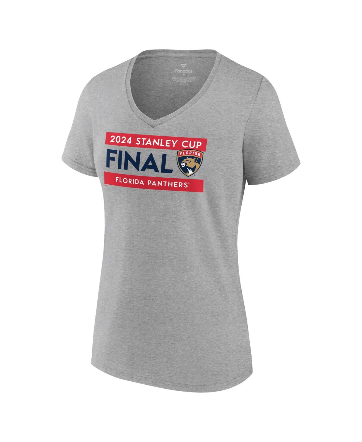 Fanatics Women's Heather Gray Florida Panthers 2024 Stanley Cup Final Plus Size V-neck Roster T-shirt In Heather Gray