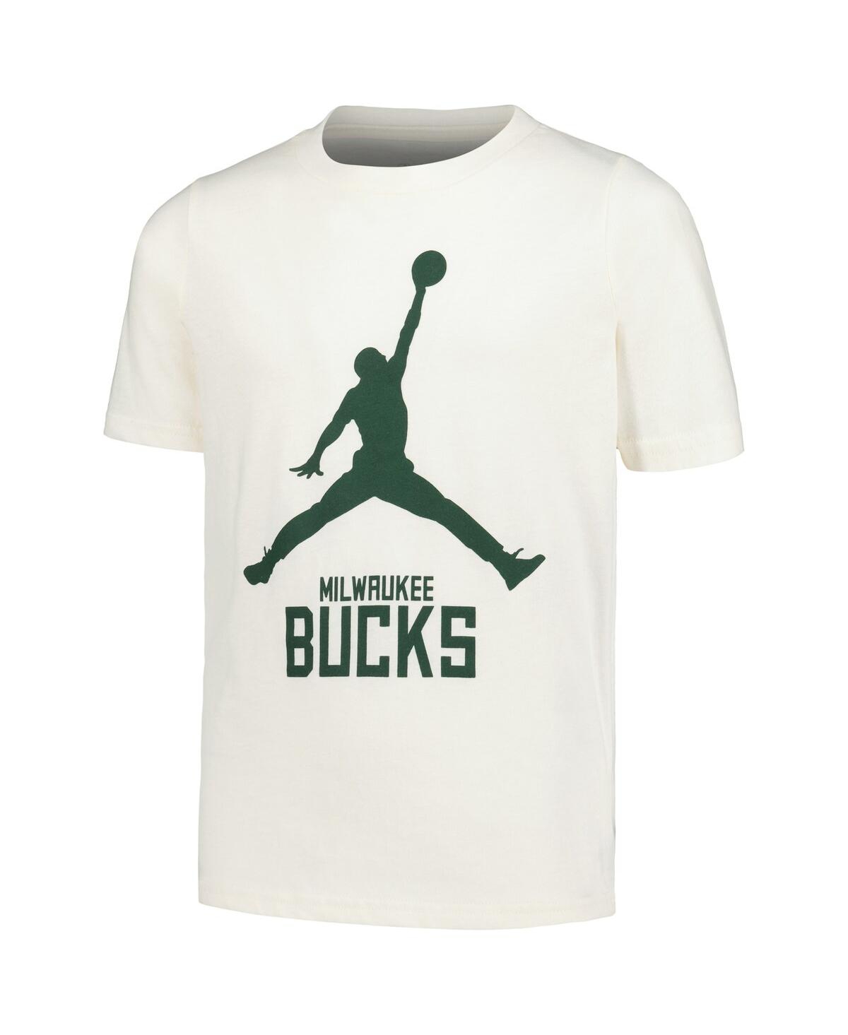 Jordan Big Boys and GirlsMilwaukee Bucks EssentialJump man Logo T-Shirt - Cream