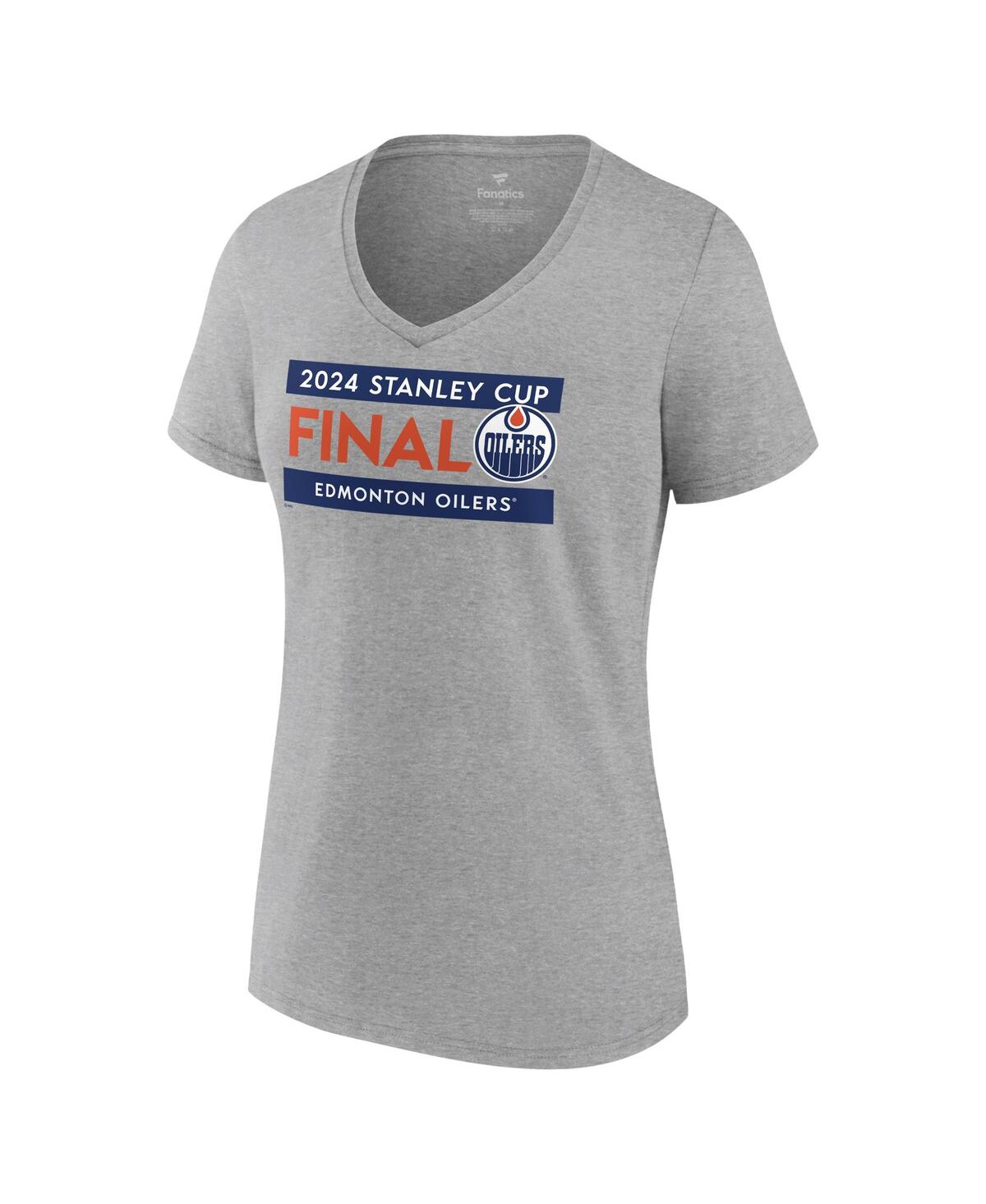 Fanatics Women's Heather Gray Edmonton Oilers 2024 Stanley Cup Final Plus Size V-neck Roster T-shirt In Heather Gray