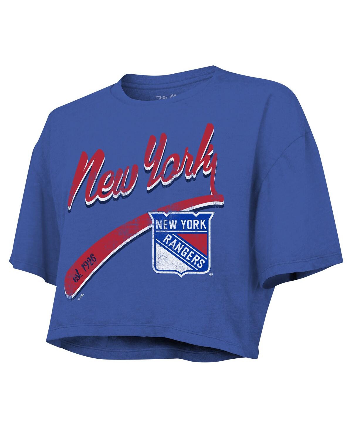 Majestic Threads Women's Mika ZibanejadNew York Rangers Behind the Net Boxy Name Number Cropped T-Shirt - Royal