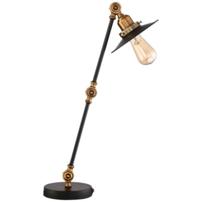 Taurus Industrial Rustic Desk Lamp 20" High Black Gold with USB Charging Port Adjustable for Bedroom Living Room Bedside Nightstand House