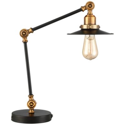 Taurus Industrial Rustic Desk Lamp 20" High Black Gold with USB Charging Port Adjustable for Bedroom Living Room Bedside Nightstand House