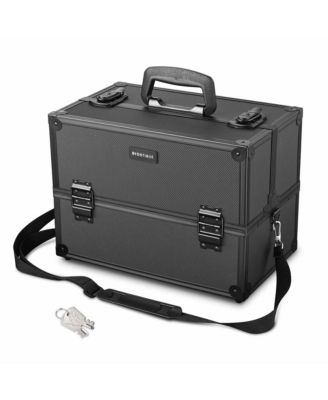14"x8"x10" Lockable ABS Aluminum Cosmetic Makeup Case Box Train Black