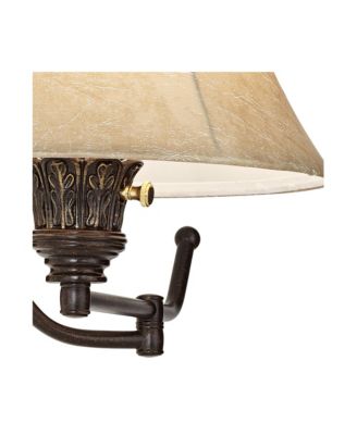 Rosslyn Rustic Swing Arm Wall Lamps Set of 2 Bronze Plug-in Light Fixture Faux Leather Shade for Bedroom Bedside Living Room Reading