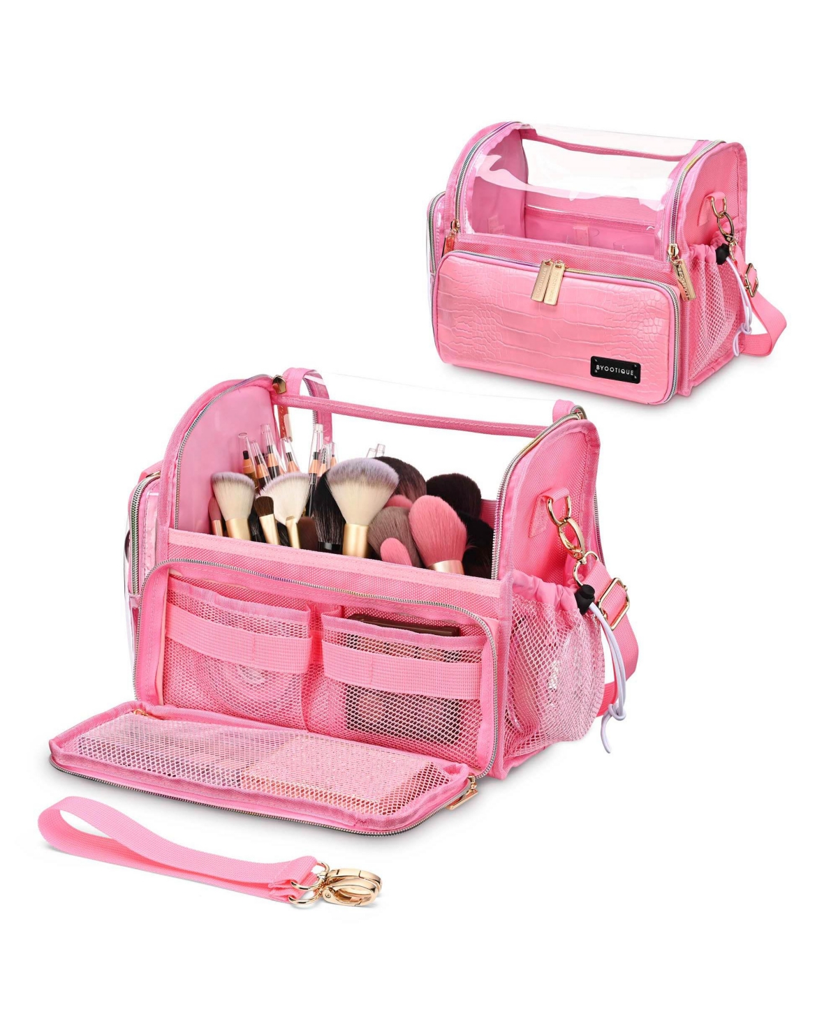 Makeup Brush Holder Case Stand-up Cosmetic Organizer Artist Travel Bag - Pink