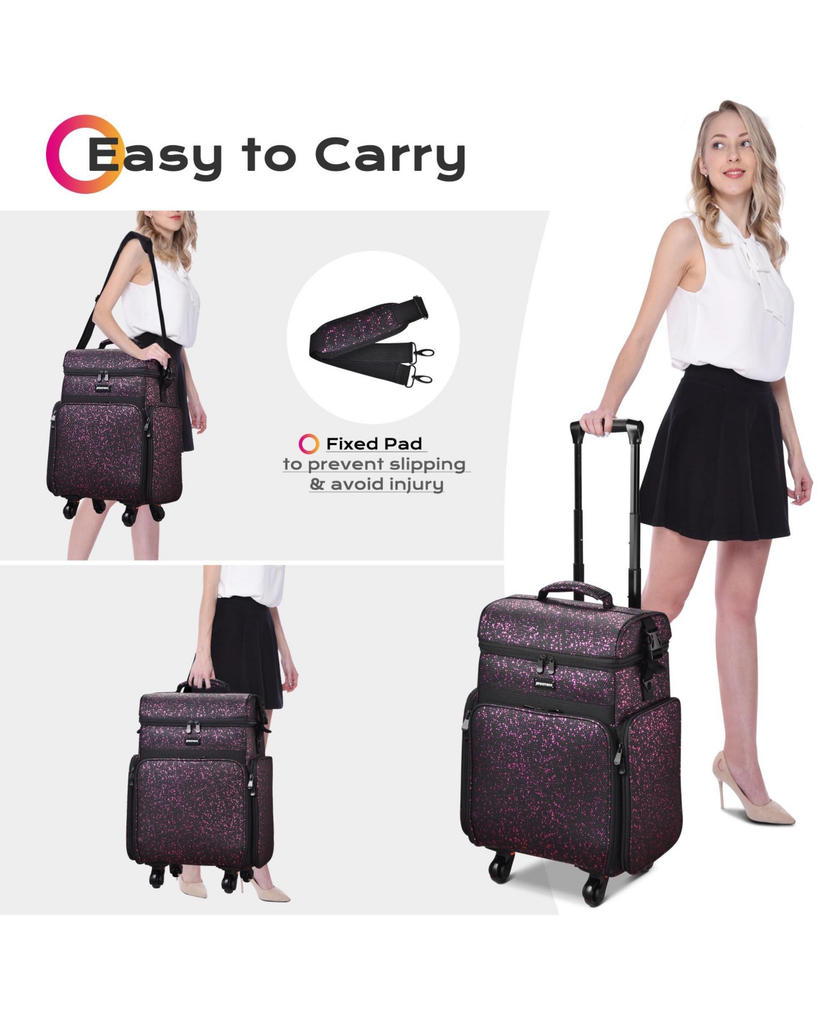 Byootique Soft Sided Rolling Makeup Train Case Cosmetic Organizer Crocodile Makeup Case Trolley Makeup Artist Nail Technician