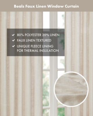 Beals Faux Linen Curtain Single Panel for Bedroom, Rob Pocket/Back Tab fit up to 1.25 inches rod Single Curtain Panel for Living Room, Unique Fleece Lining Width 50 Length 95 Inches Curtain Panel, Natural 1 Window Panel