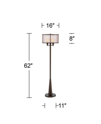 Durango Rustic Farmhouse Floor Lamp 62" Tall Oiled Bronze Metal 3 Light LED Brown Sheer Drum Shade for Living Room Bedroom Office