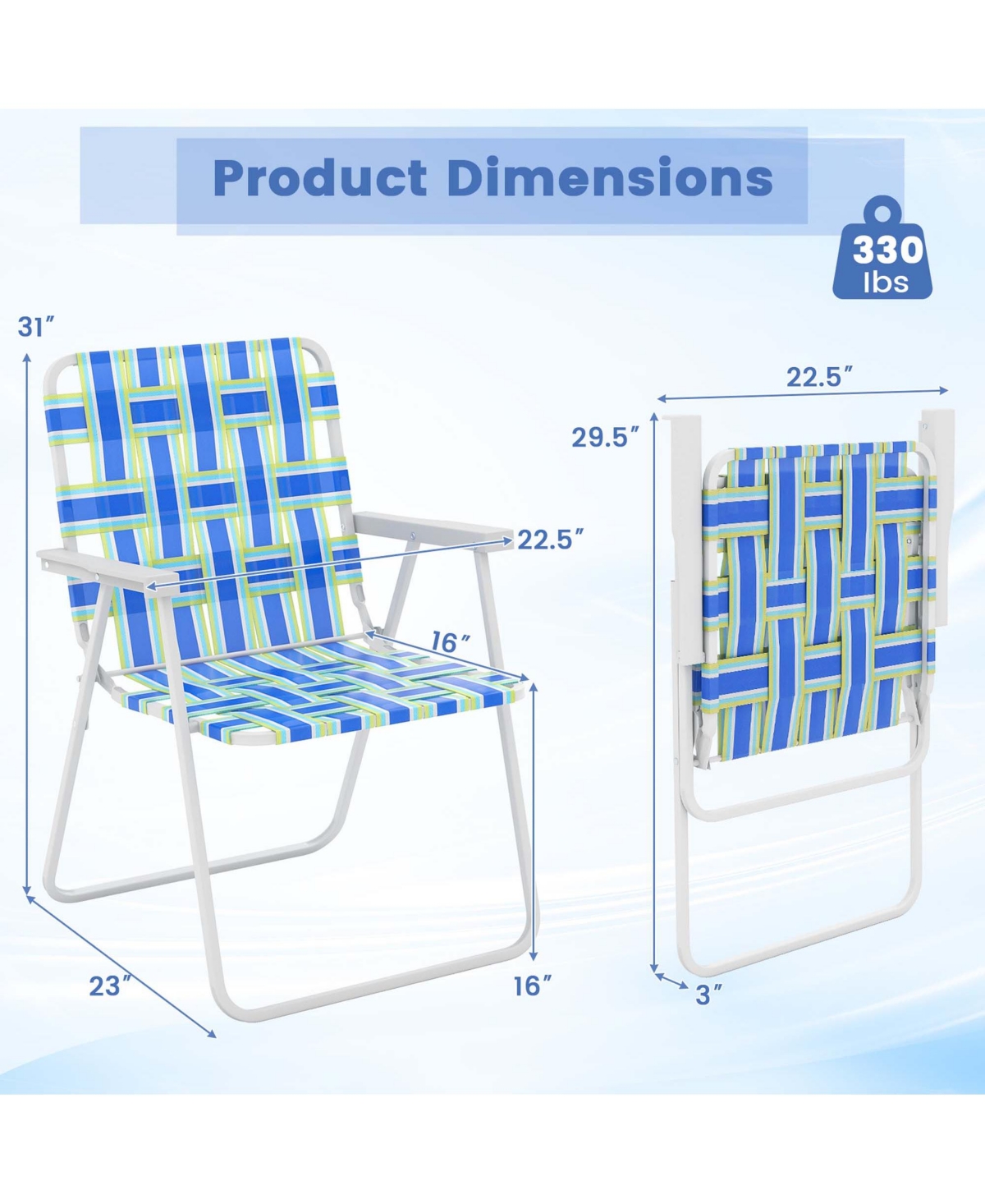 2PCS Folding Beach Chair Camping Lawn Webbing Lightweight 1 Position
