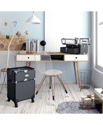 Folding Manicure Nail Table 2in1 Rolling Makeup Train Case Kit Manicure Cosmetic Trolley Travel Organizer Nail Case, Black