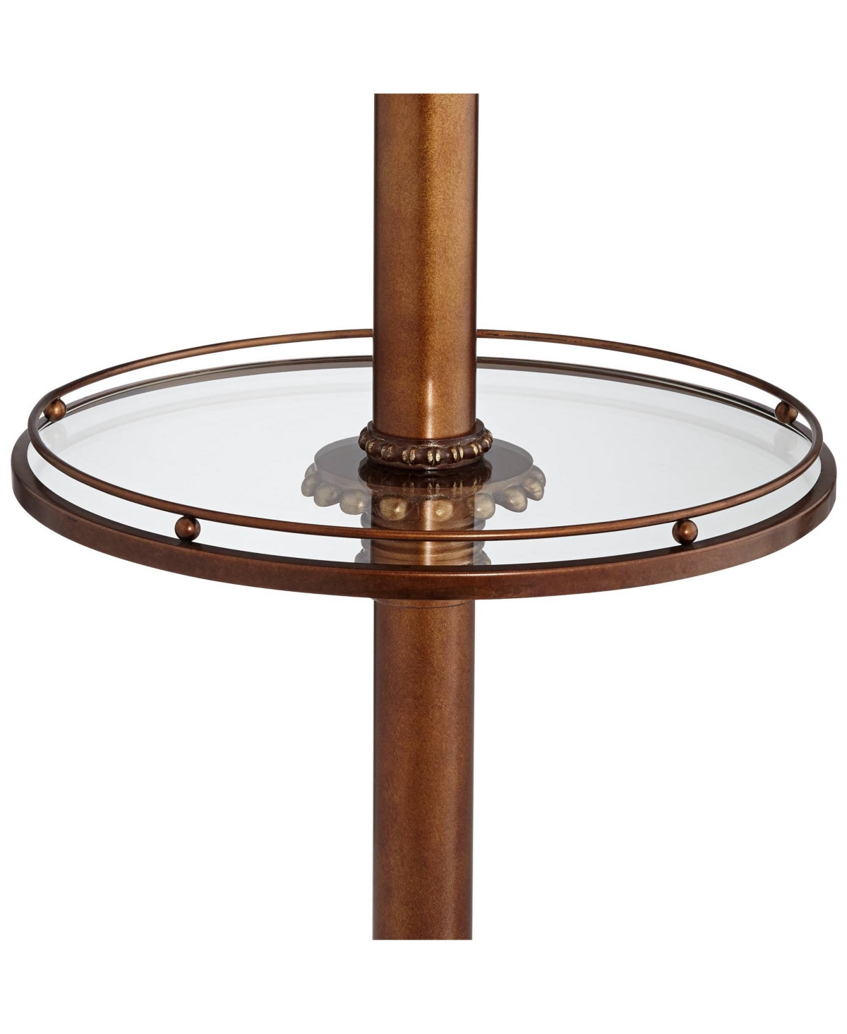 Kathy Ireland Hyde Park Rustic Vintage like Floor Lamp with Nightlight Glass Tray Tall BronzeMetal Pearl White Frosted Glass Fabric Bell Sha
