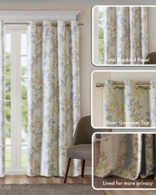 Julie Botanical Blackout Curtain Panel for Bedroom, Grommet Top Single Curtain for Living Room, Width 50 length 95 inches, Yellow Window Panel