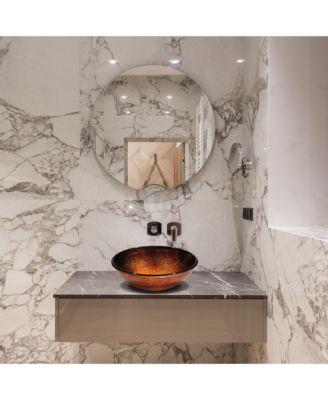 16 9/16" x 5 11/16" (42 x 14.5 cm)- Artistic Tempered Glass Vessel Sink Bathroom Lavatory Round Bowl Pattern Basin