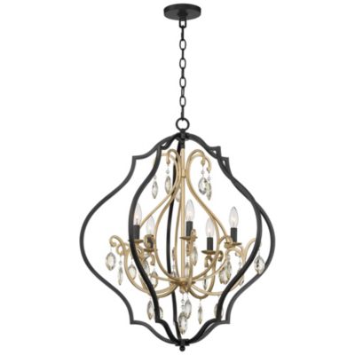 Clara Black Soft Gold Iron Pendant Chandelier 26 1/2" Wide French Amber Crystal 5-Light Fixture for Dining Room House Home Foyer Entryway Kitchen Bedroom Living High Ceiling