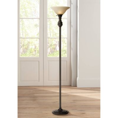 Traditional Torchiere Floor Lamp 70" Tall Hand Applied Black Bronze Swirl Font Amber Glass Shade for Living Room Uplight