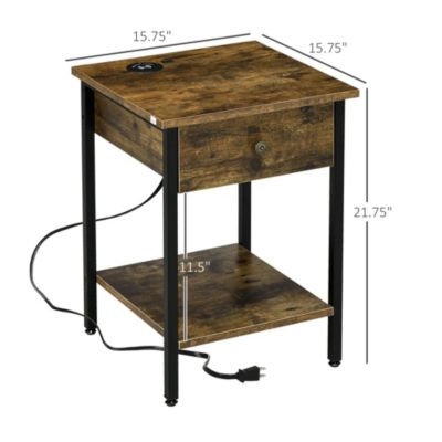 End Table with Wireless Charging Station, 2 USB Ports,