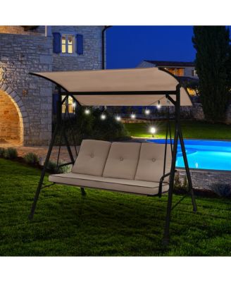 3-Person Hammock Chair Patio Porch Swing with Adjustable Canopy, Removable Cushion