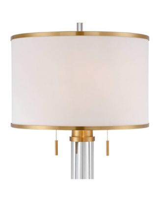 Cadence Modern Floor Lamp Standing 62" Tall Crystal Glass Column Satin Brass Linen Drum Shade for Living Room Bedroom Office House