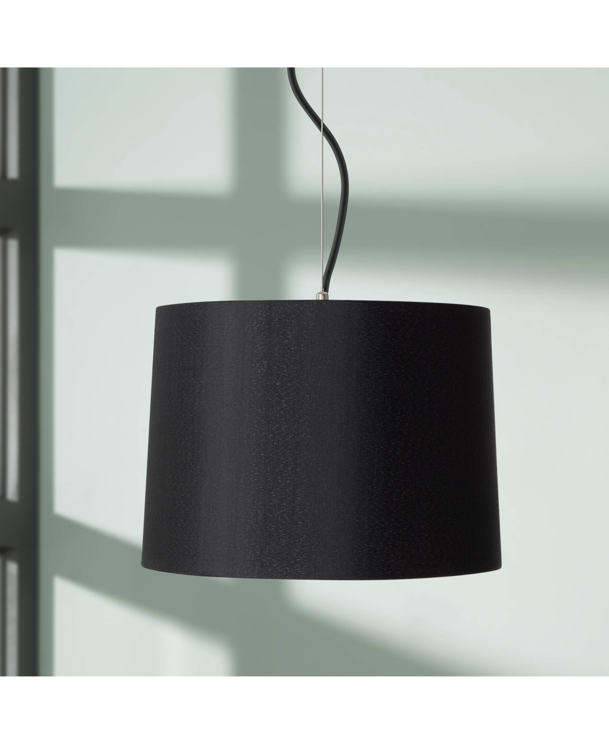 Possini Euro Design Brushed NickelPendant Lighting Wide Modern Black Hardback Drum Shade Fixture for Dining Room House Foyer Entryway Bedr