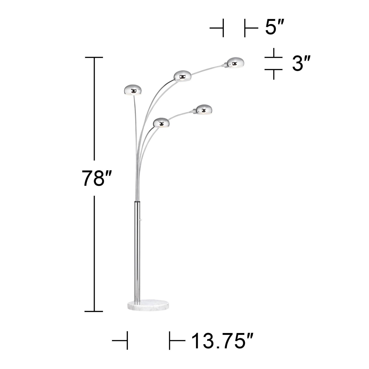 Possini Euro Design Infini Modern Mid Century Arched Floor Lamp Standing 5-Light Tall ChromeMetal Marble Base Swivel Dome Shade Decor for